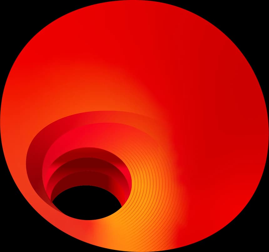 The inner form: a red concentric vortex with an off-centre aperture.