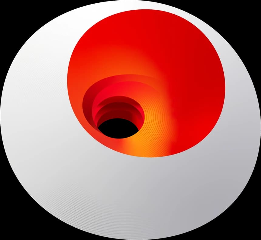 The lockup: the red inner form seated inside the mono outer form.