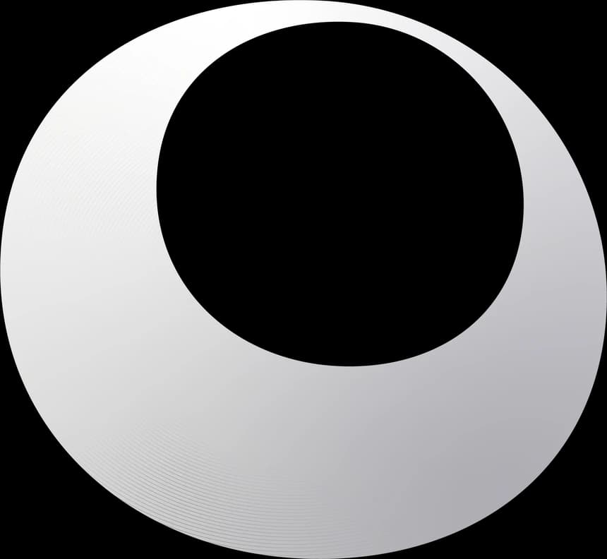 The outer form: a mono grey-to-white sphere with a large circular aperture.