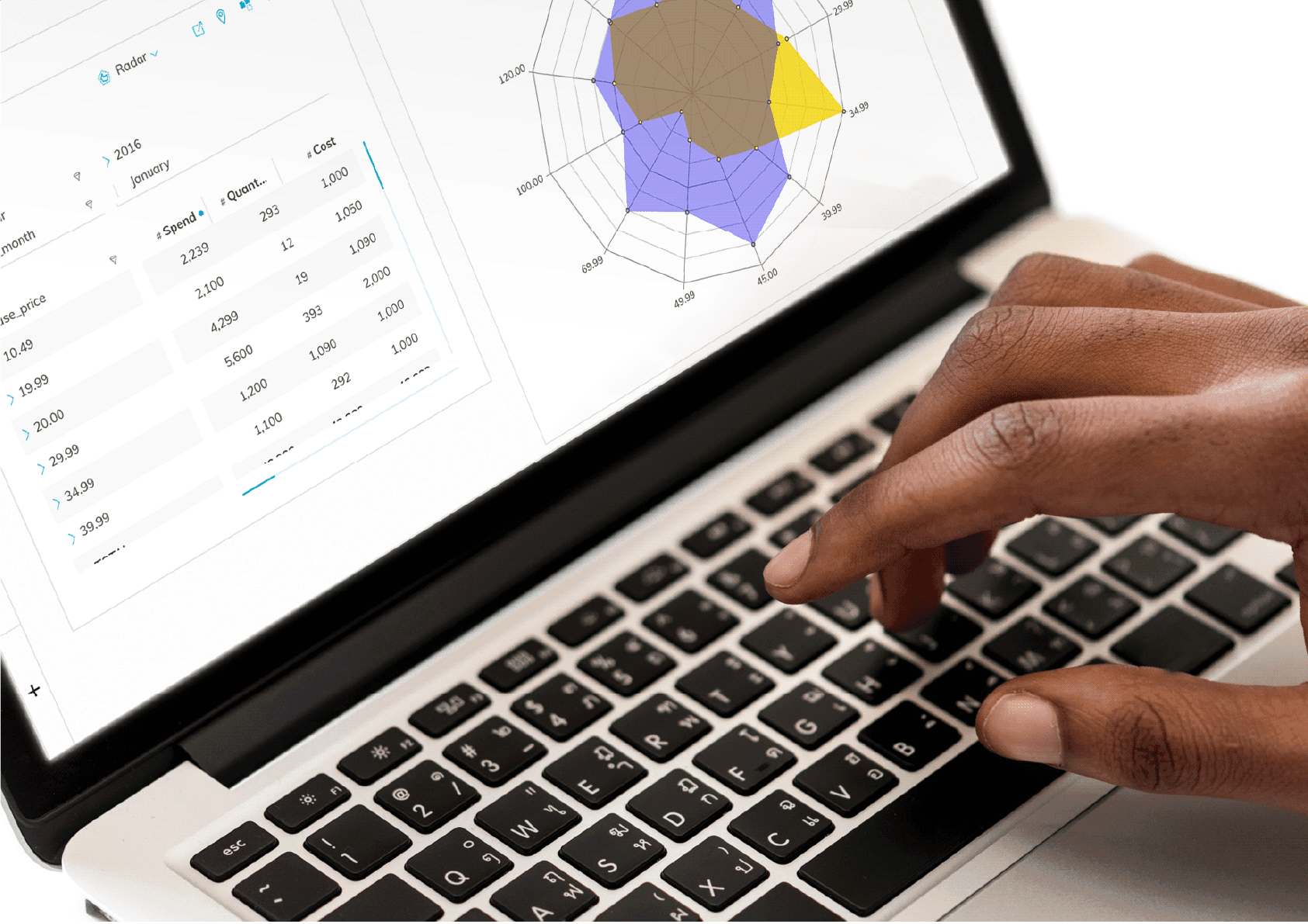 Polymatica data visualisation platform UI on a laptop mockup