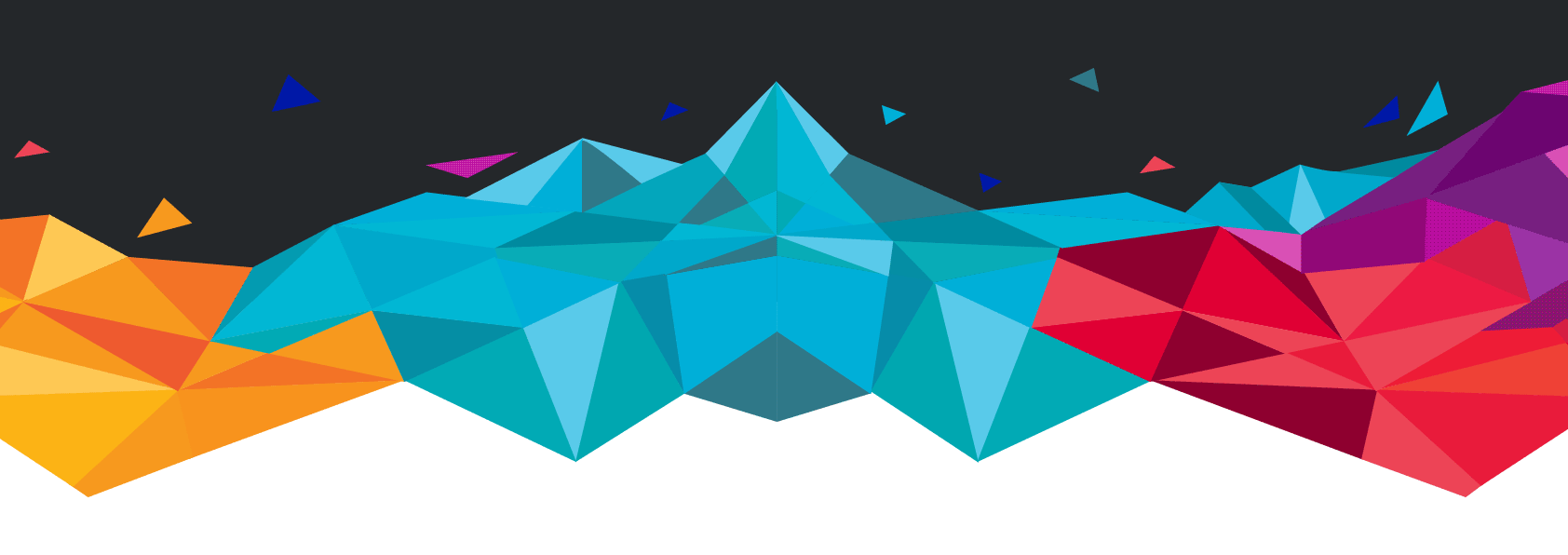 Polymatica low-poly brand ribbon in cyan, magenta, and amber