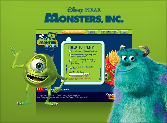 Disney Pixar - Text a Monster Microsite